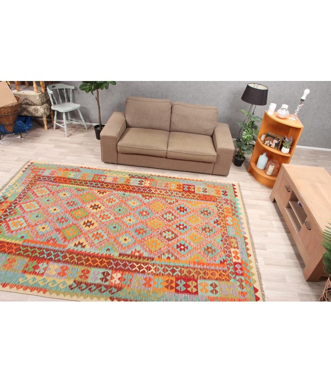 302x204cm Handmade Afghan Traditioneel Kilim Area Rug Wool Carpet