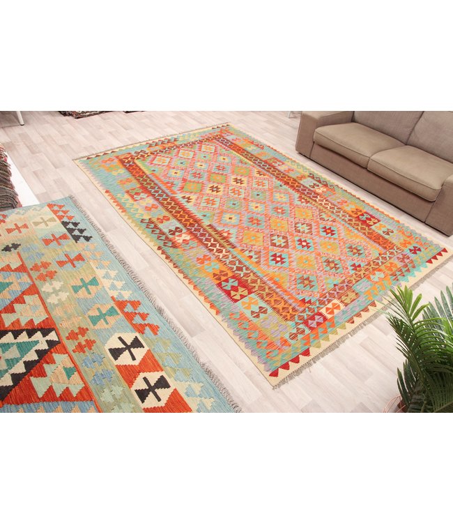 302x204 cm Handgeweven Traditioneel Kelim Tapijt Wol