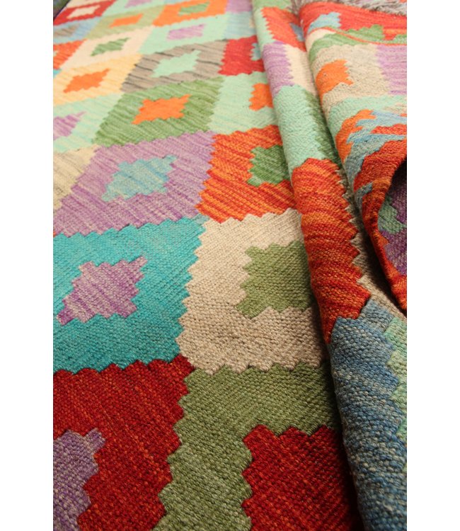 284x198 cm Handgeweven Traditioneel Kelim Tapijt Wol