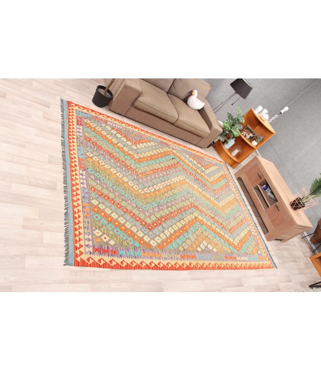 295x205 cm Handgeweven Traditioneel Kelim Tapijt Wol