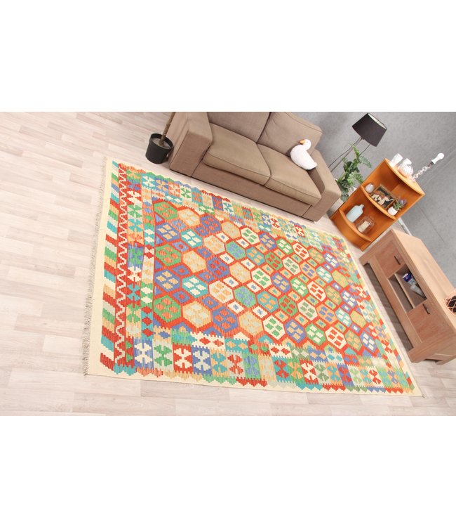 287x197cm Handmade Afghan Traditioneel Kilim Area Rug Wool Carpet