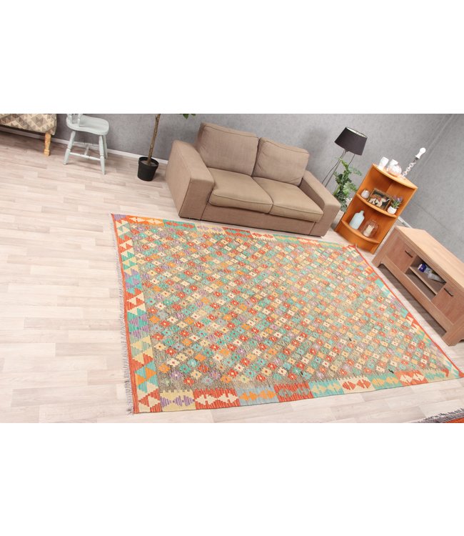 297x201cm Handmade Afghan Traditioneel Kilim Area Rug Wool Carpet