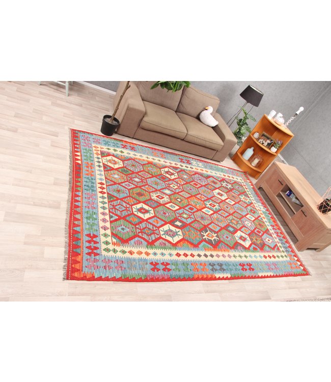 293x204cm Handmade Afghan Traditioneel Kilim Area Rug Wool Carpet