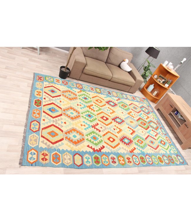 287x196cm Handmade Afghan Traditioneel Kilim Area Rug Wool Carpet