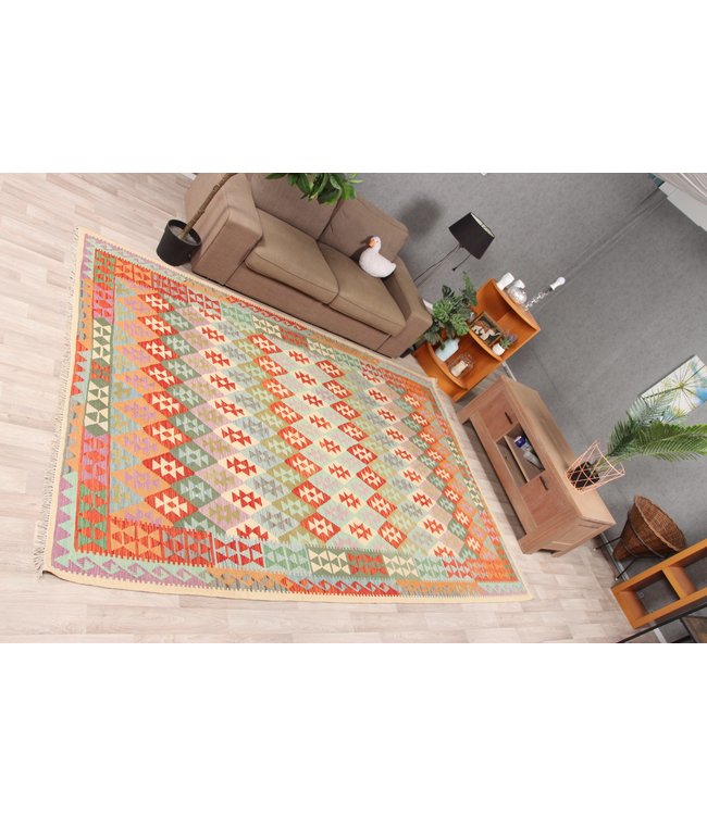 300x210cm Handmade Afghan Traditioneel Kilim Area Rug Wool Carpet