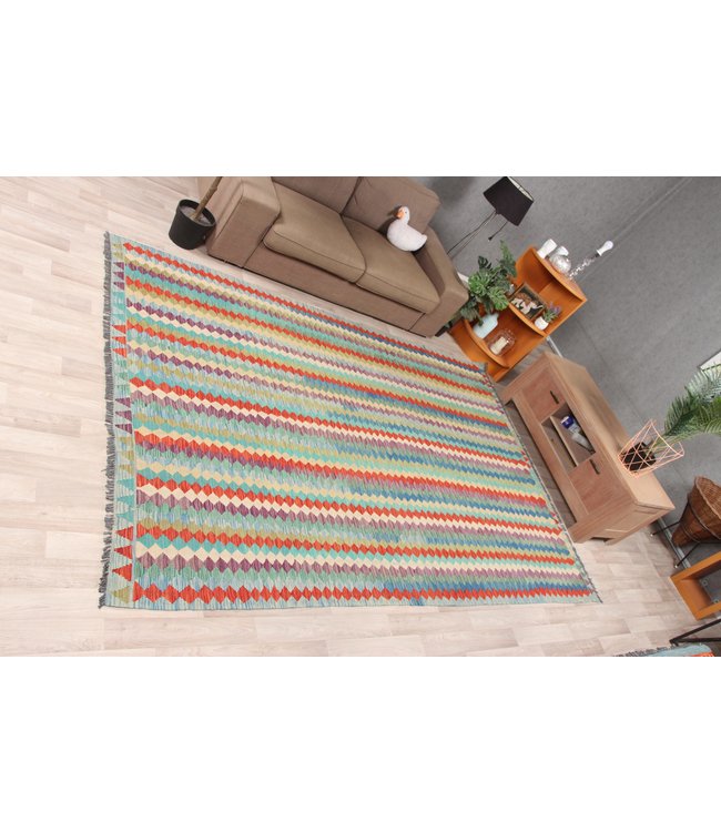 299x203cm Handmade Afghan Traditioneel Kilim Area Rug Wool Carpet