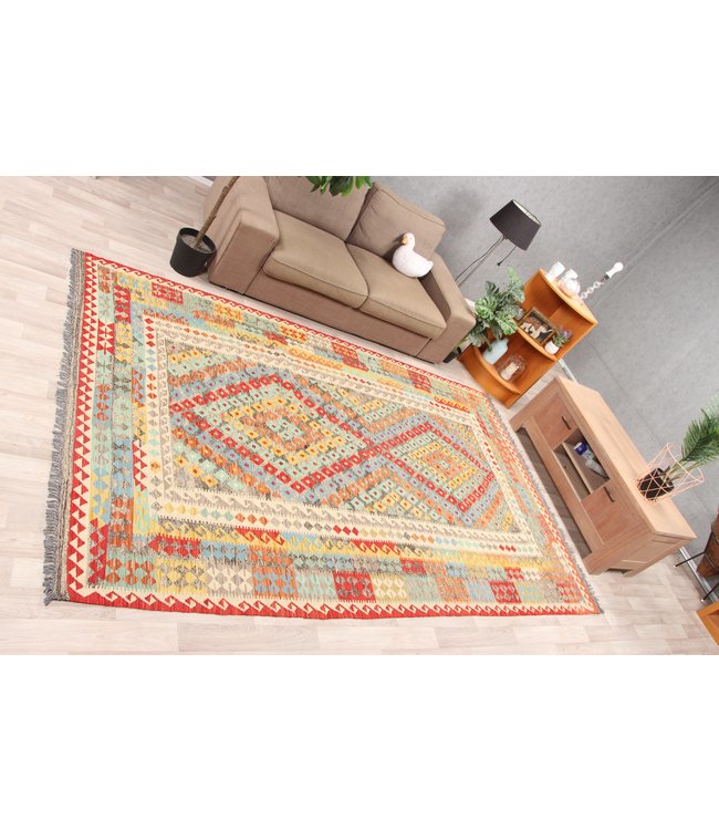 308x190cm Handmade Afghan Traditioneel Kilim Area Rug Wool Carpet