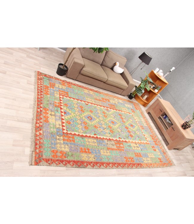 298x201cm Handmade Afghan Traditioneel Kilim Area Rug Wool Carpet