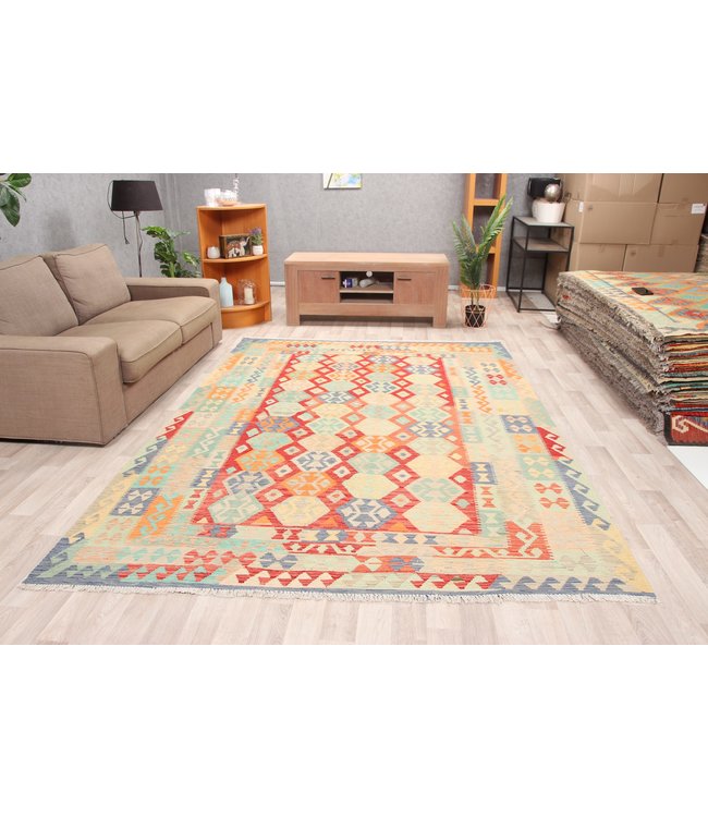 288x201cm Handmade Afghan Traditioneel Kilim Area Rug Wool Carpet