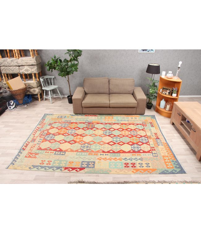 288x201cm Handmade Afghan Traditioneel Kilim Area Rug Wool Carpet