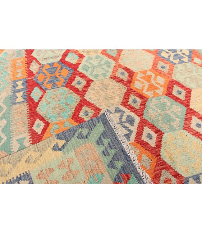 288x201cm Handmade Afghan Traditioneel Kilim Area Rug Wool Carpet