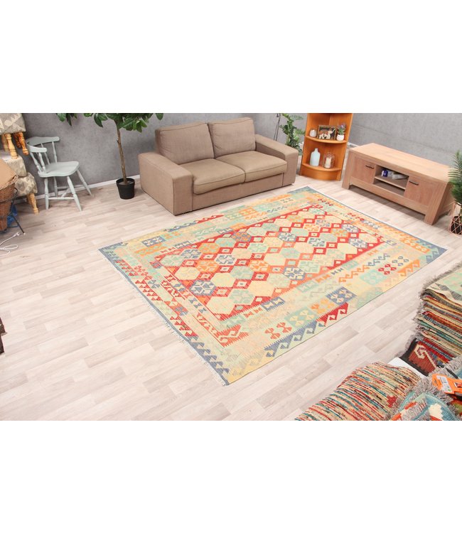 288x201cm Handmade Afghan Traditioneel Kilim Area Rug Wool Carpet