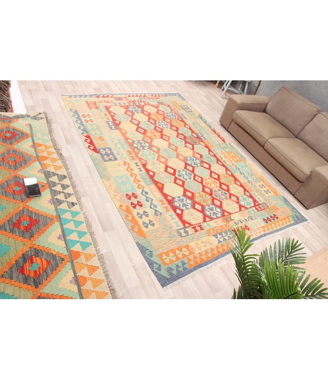 288x201cm Handmade Afghan Traditioneel Kilim Area Rug Wool Carpet
