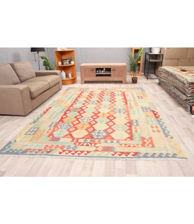 288x201cm Handmade Afghan Traditioneel Kilim Area Rug Wool Carpet
