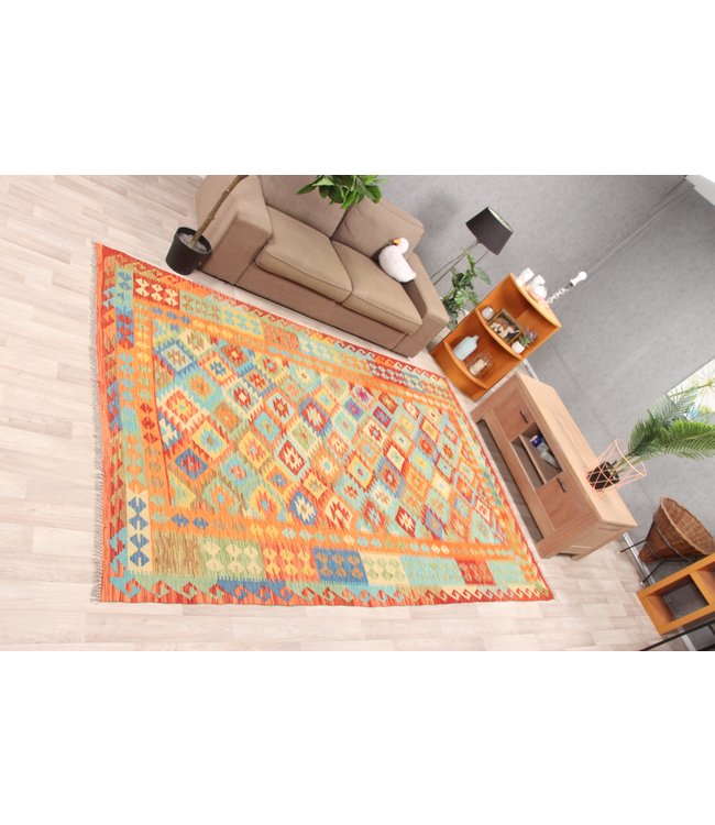 293x196cm Handmade Afghan Traditioneel Kilim Area Rug Wool Carpet