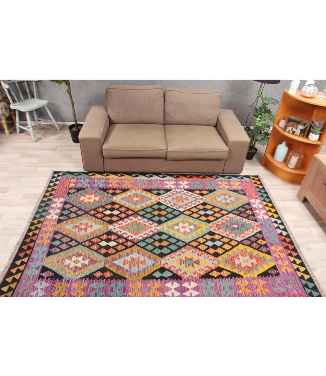 244x170cm Handmade Afghan Traditioneel Kilim Area Rug Wool Carpet