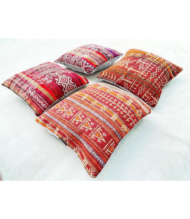 4x Sumak kelim kussens ca. 45x45 cm met vulling