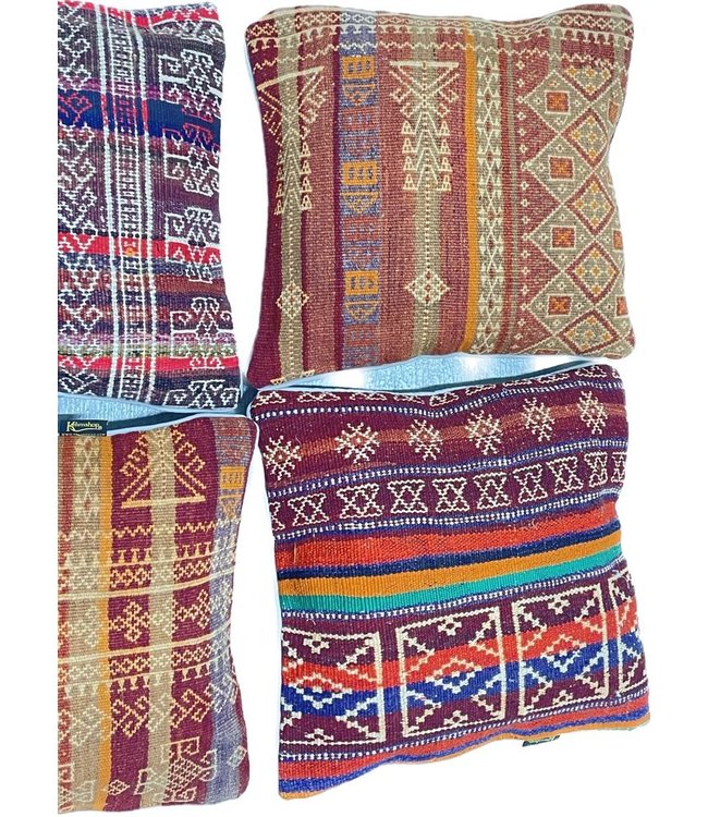 4x Sumak kelim kussens ca. 45x45 cm met vulling
