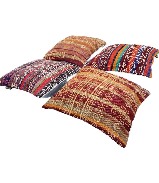 4x Sumak kelim kussens ca. 45x45 cm met vulling