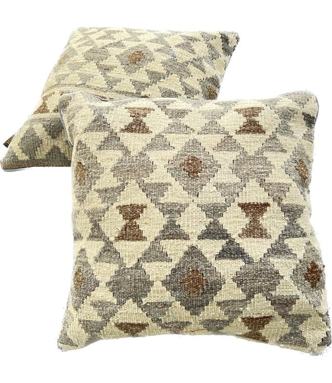2x kelim kussens natural ca 45x45 cm met vulling