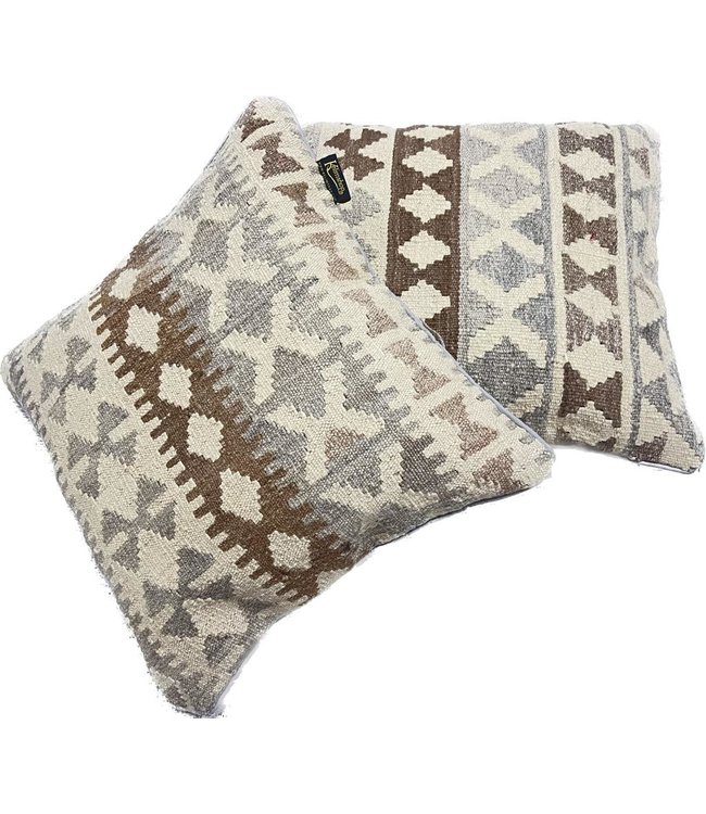 2x kelim kussens natural ca 45x45 cm met vulling