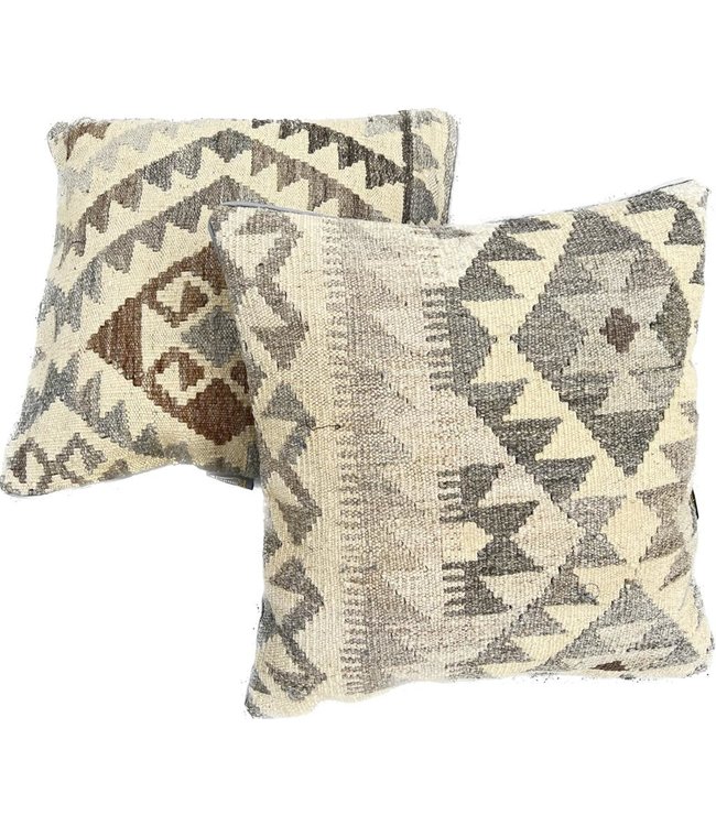 2x kelim kussens natural ca 45x45 cm met vulling