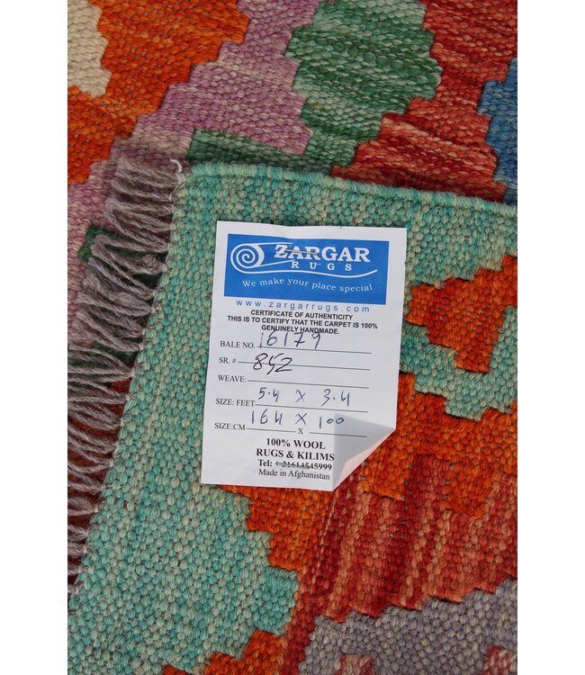 Hand Woven Afghan Wool Kilim Area Rug 164x100cm