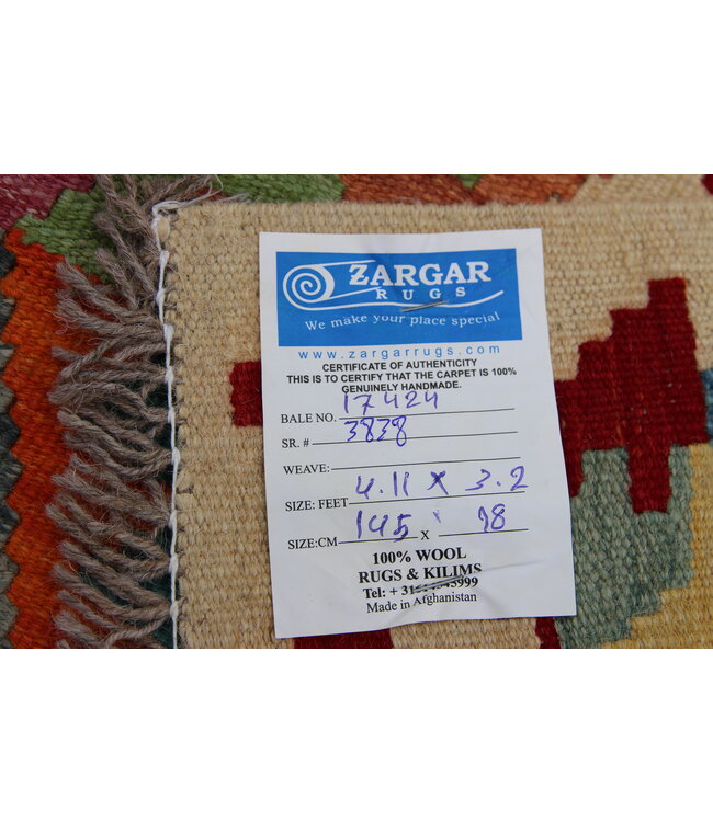 Hand Woven Afghan Wool Kilim Area Rug 145x98cm