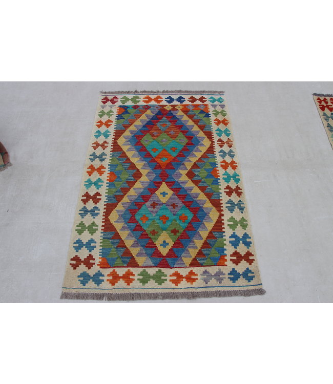 Hand Woven Afghan Wool Kilim Area Rug 137x93cm
