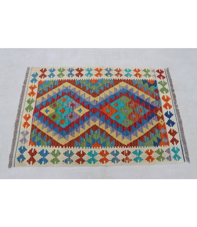 Hand Woven Afghan Wool Kilim Area Rug 137x93cm
