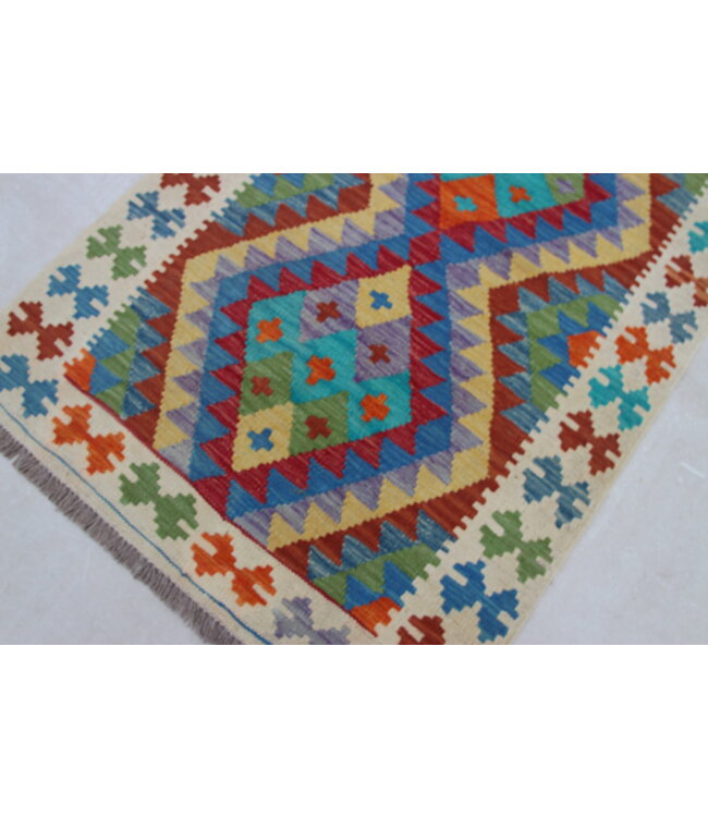 Hand Woven Afghan Wool Kilim Area Rug 137x93cm