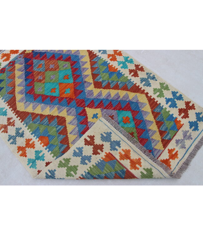 Handgemaakt Oosters Kelim Wol Vloerkleed 137x93cm