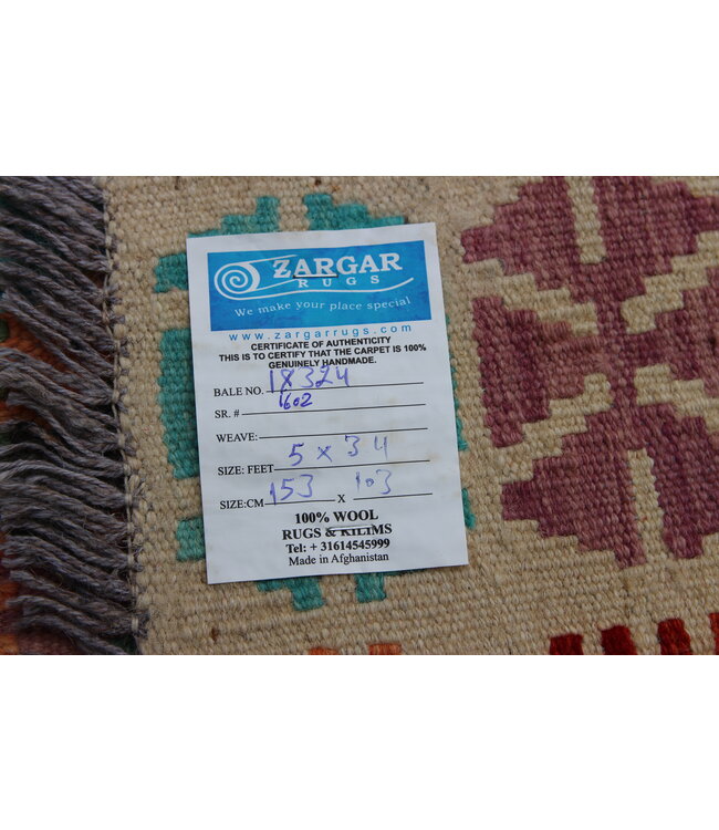 Hand Woven Afghan Wool Kilim Area Rug 153x103cm