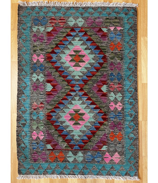 Hand Woven Afghan Wool Kilim Area Rug 116x84cm