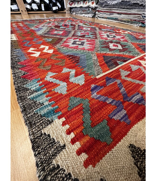 Hand Woven Afghan Wool Kilim Area Rug 128x79cm