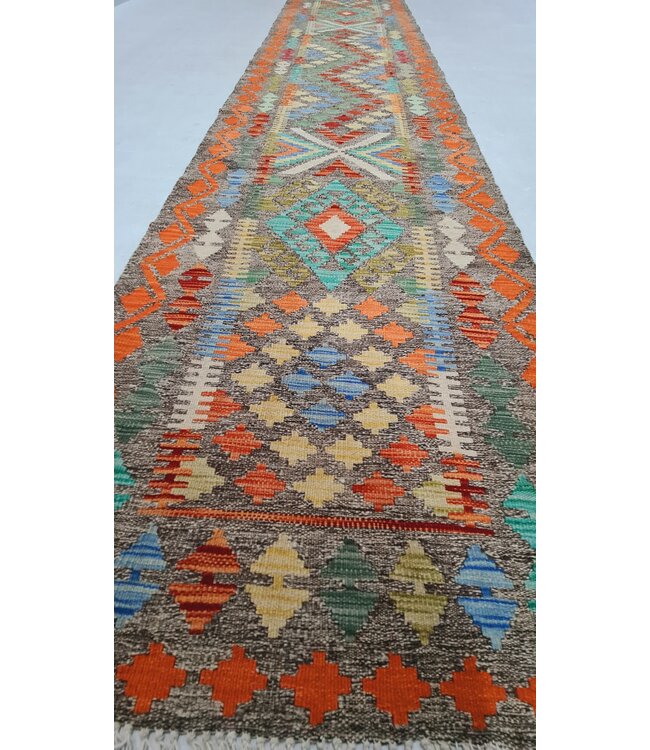 kelim kleed loper  395x79cm  vloerkleed tapijt kelims hand geweven