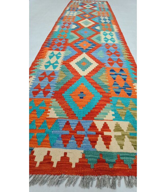 kelim kleed loper 303x82cm  vloerkleed tapijt kelims hand geweven