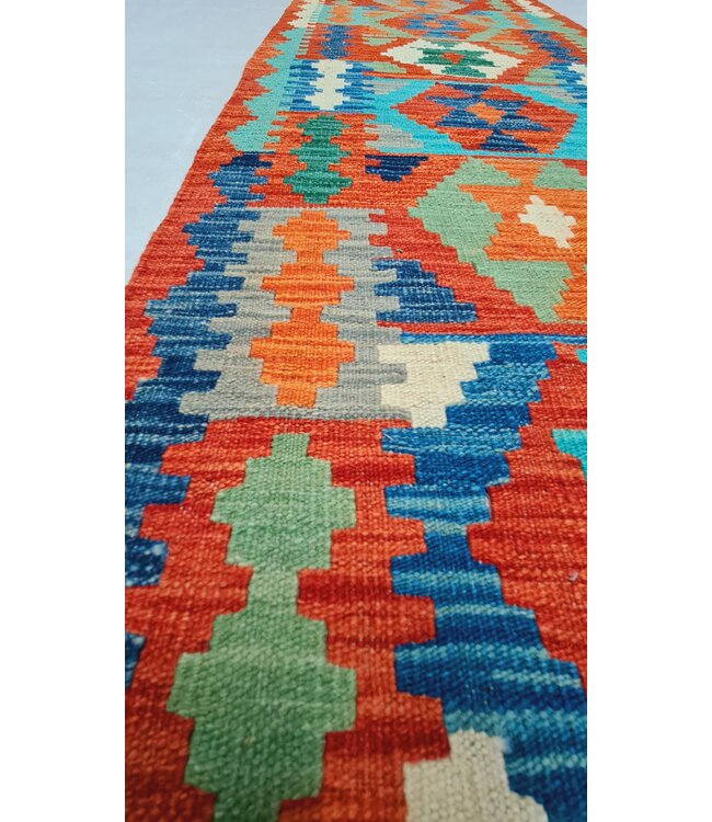 kelim kleed loper 290x77cm- vloerkleed tapijt kelims hand geweven