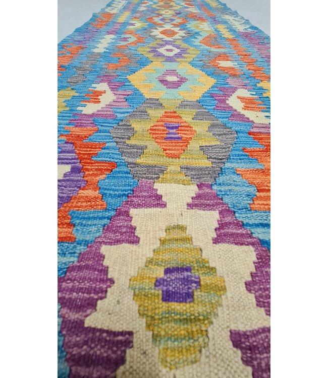 kelim kleed loper 296x82cm- vloerkleed tapijt kelims hand geweven