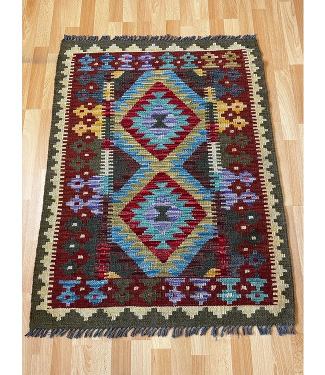 Hand Woven Afghan Wool Kilim Area Rug  113x88cm