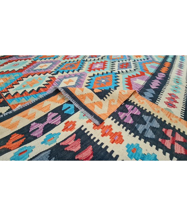 Hand geweven Oosters Kelim Wol Vloerkleed  290x257cm