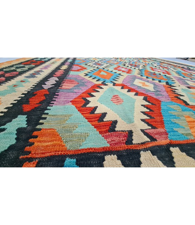 Hand geweven Oosters Kelim Wol Vloerkleed  290x257cm