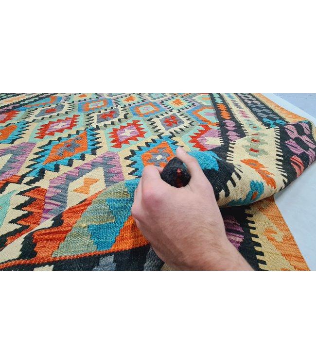 Hand geweven Oosters Kelim Wol Vloerkleed  290x257cm