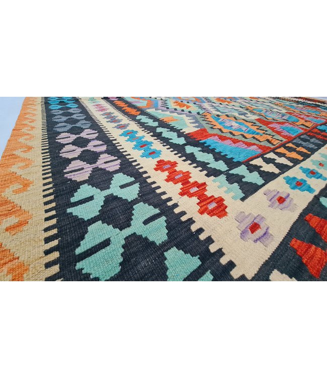 Hand geweven Oosters Kelim Wol Vloerkleed  290x257cm