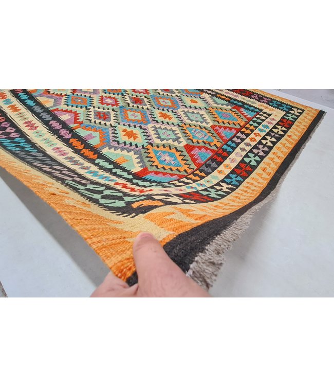 Hand geweven Oosters Kelim Wol Vloerkleed  290x257cm