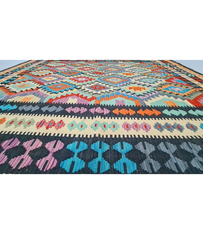 Hand geweven Oosters Kelim Wol Vloerkleed  290x257cm