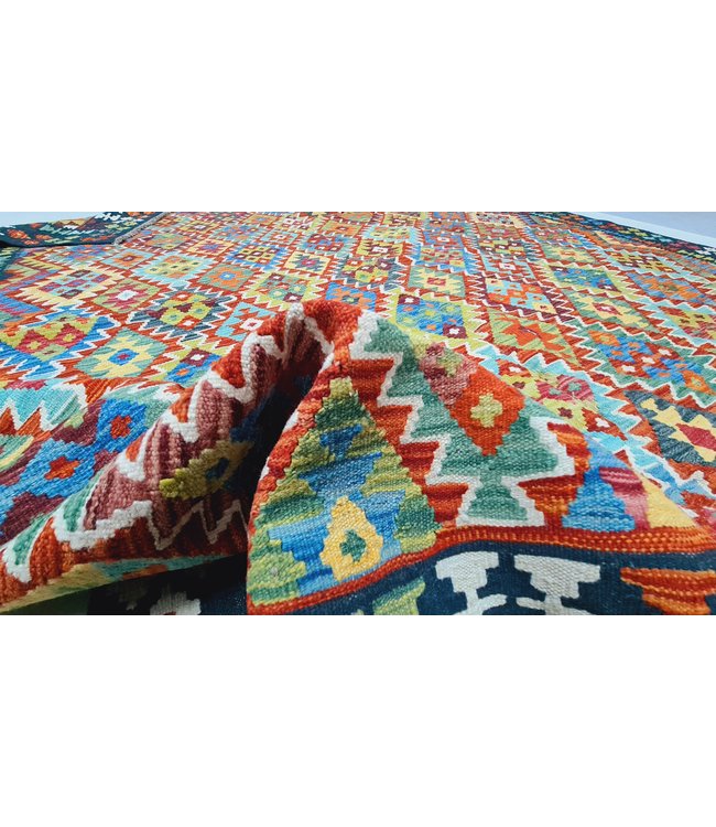 Hand geweven Oosters Kelim Wol Vloerkleed  297x258cm
