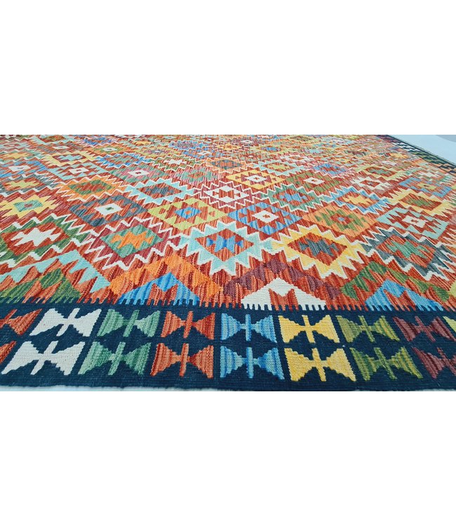 Hand geweven Oosters Kelim Wol Vloerkleed  299x254cm