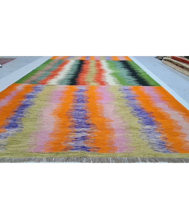 345x242cm Handgeweven modern Kelim Tapijt Wol