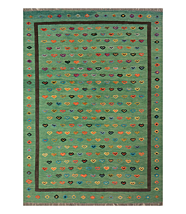Barjasta handgeknoopt en geweven Afghaans kelim vloerkleed modern 345x252 cm